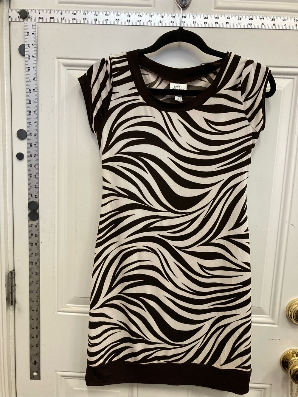 Brown, White, Zebra Print, Cap Sleeve, Dress, Party, Summer, Mini, Dance, Vaca
